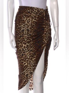 Veronica Beard Leopard-Print Ruched Silk Skirt Sz.0